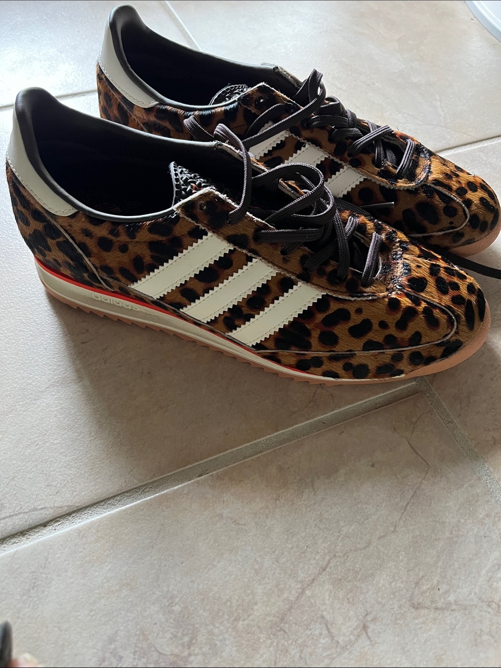 adidas Women’s Leopard Print Sneakers in Brown with White Stripes